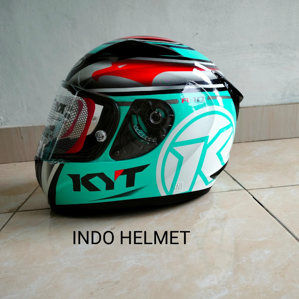 HELM KYT R10 AQUA BLUE FLAT VISOR CLEAR ORIGINAL KYT R10