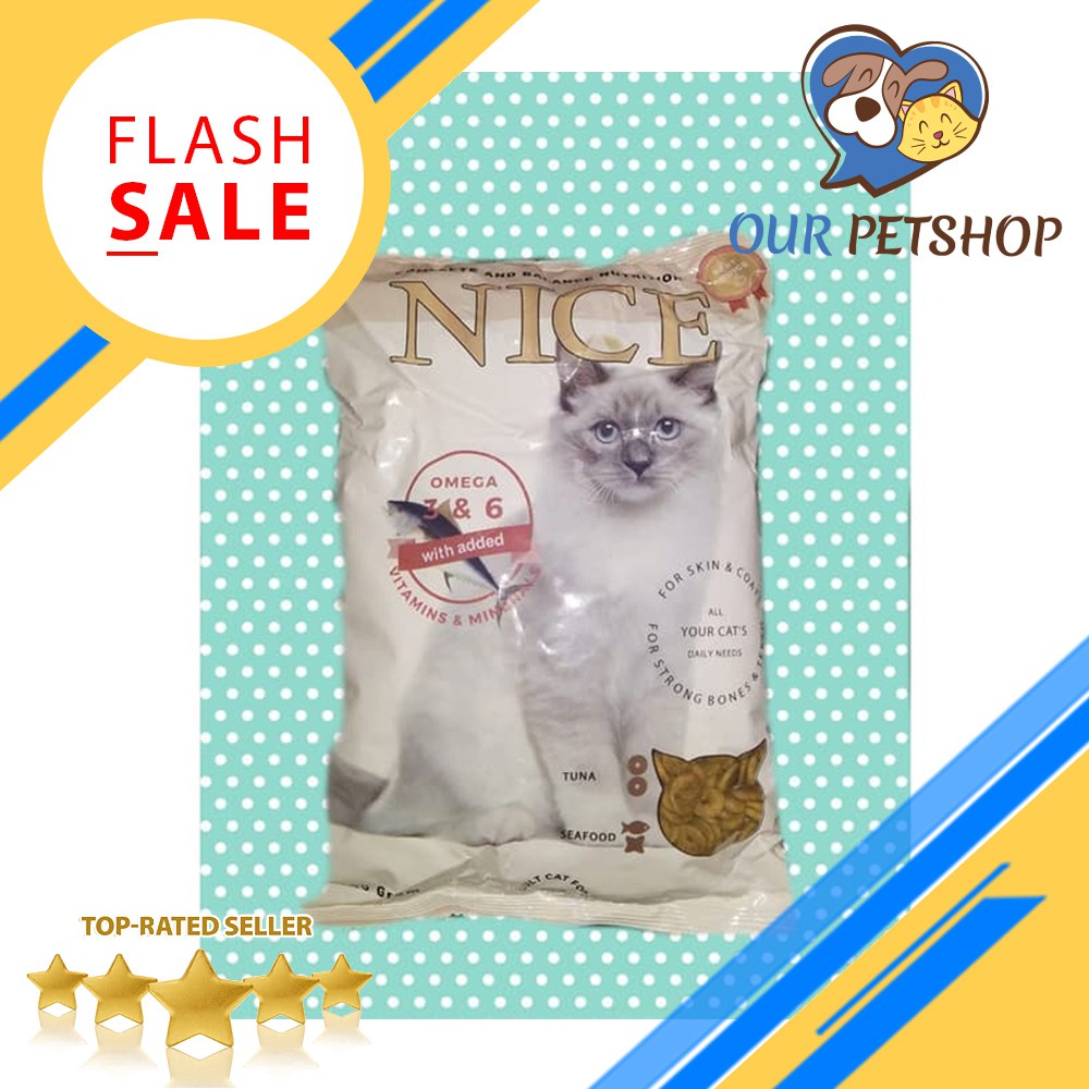 MAKANAN KUCING NICE IKAN seafood REPACK 500g