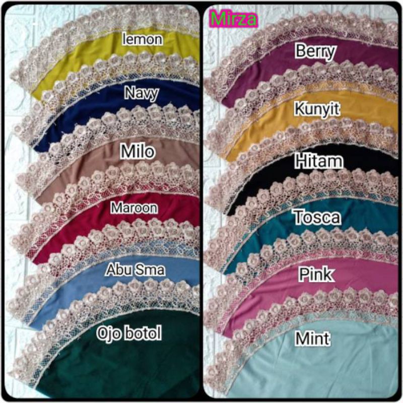 MIRZA RENDA•• Hijab instan•• hijab renda~jersey super-Grosir 20 mix warna