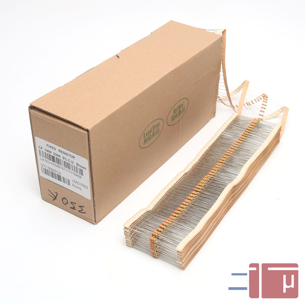 x10 Resistor 330K 1/4W Karbon 5% Taiwan Kaki Tembaga