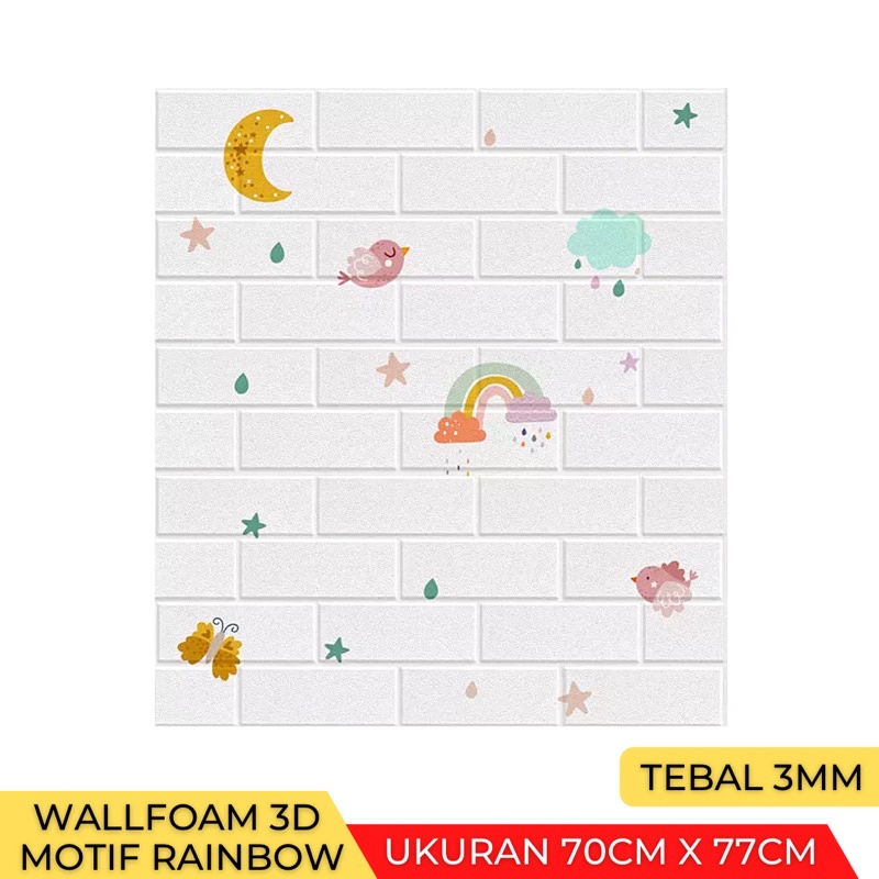 Wallpaper Stiker Dinding 3D Foam Batu Bata Brick 70 x 77cm-Bata Rainbow