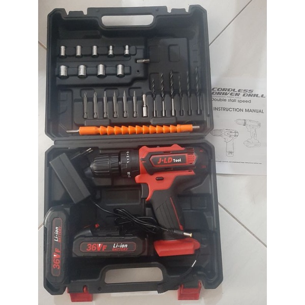Cordless Mesin Bor Baterai 10mm / 13mm JLD 36 Volt 2 Baterai