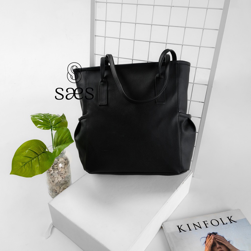 SAES Azalea Tas Tote Bag Cokelat Muda Tas Totebag kulit Vintage Hitam Saes shop 007