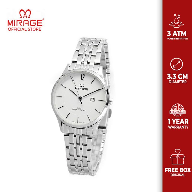 Jam tangan MIRAGE 8647 silver original Pria dan Wanita