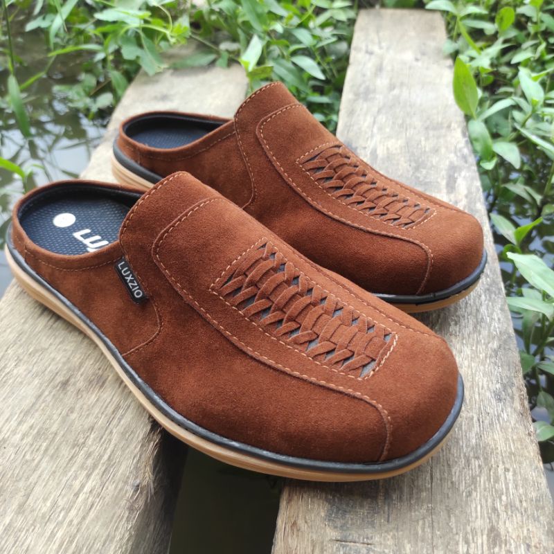 39 - 44 Bustong Pria Kulit Slop Slip On Selop Cowok Santai Suede Sol Karet