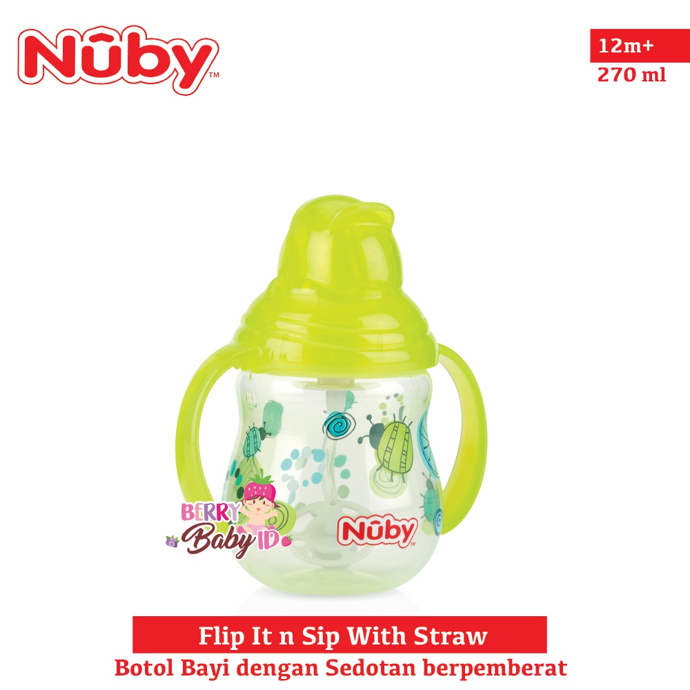 Nuby Flip It n Sip Straw Botol Training Cup Sedotan Bayi Anti Tumpah Botol Sedotan Bayi Anak BPA Free Berry Mart