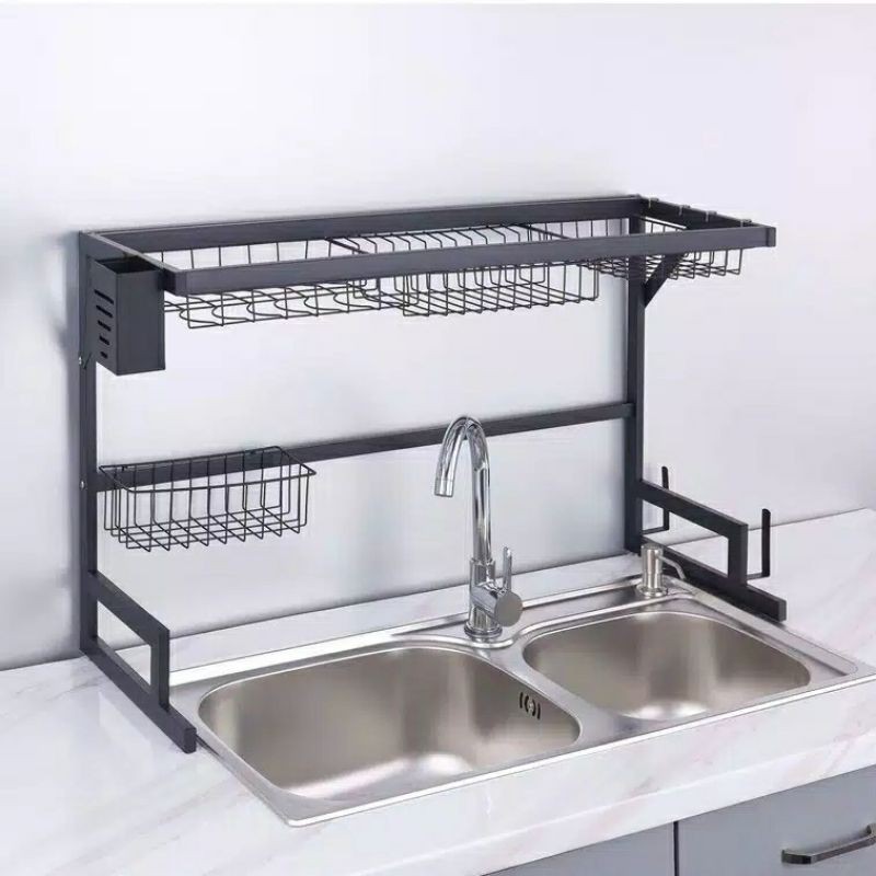 rak piring dapur stainless hitam 85cm anti karat