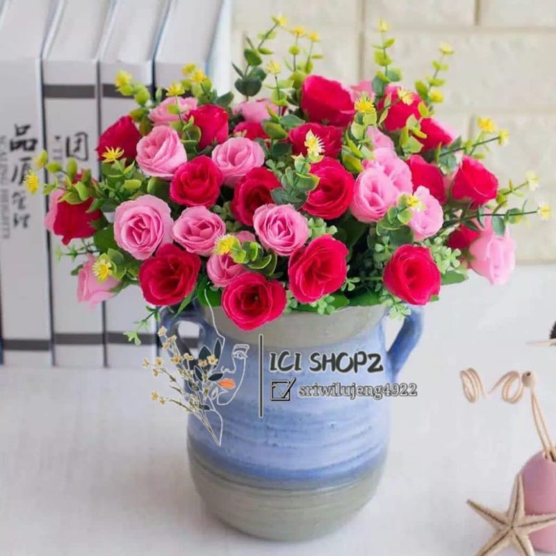BUNGA MAWAR ISI 10 KUNTUM / BUNGA PLASTIK-2