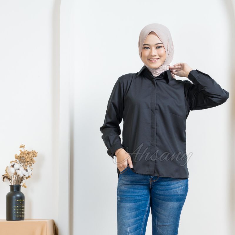 Kemeja Basic Wanita/Kemeja Polos Wanita/Kemeja Toyobo / Baju Atasan Kemeja Wanita Korean Casual Halus Hitam Maroon Putih