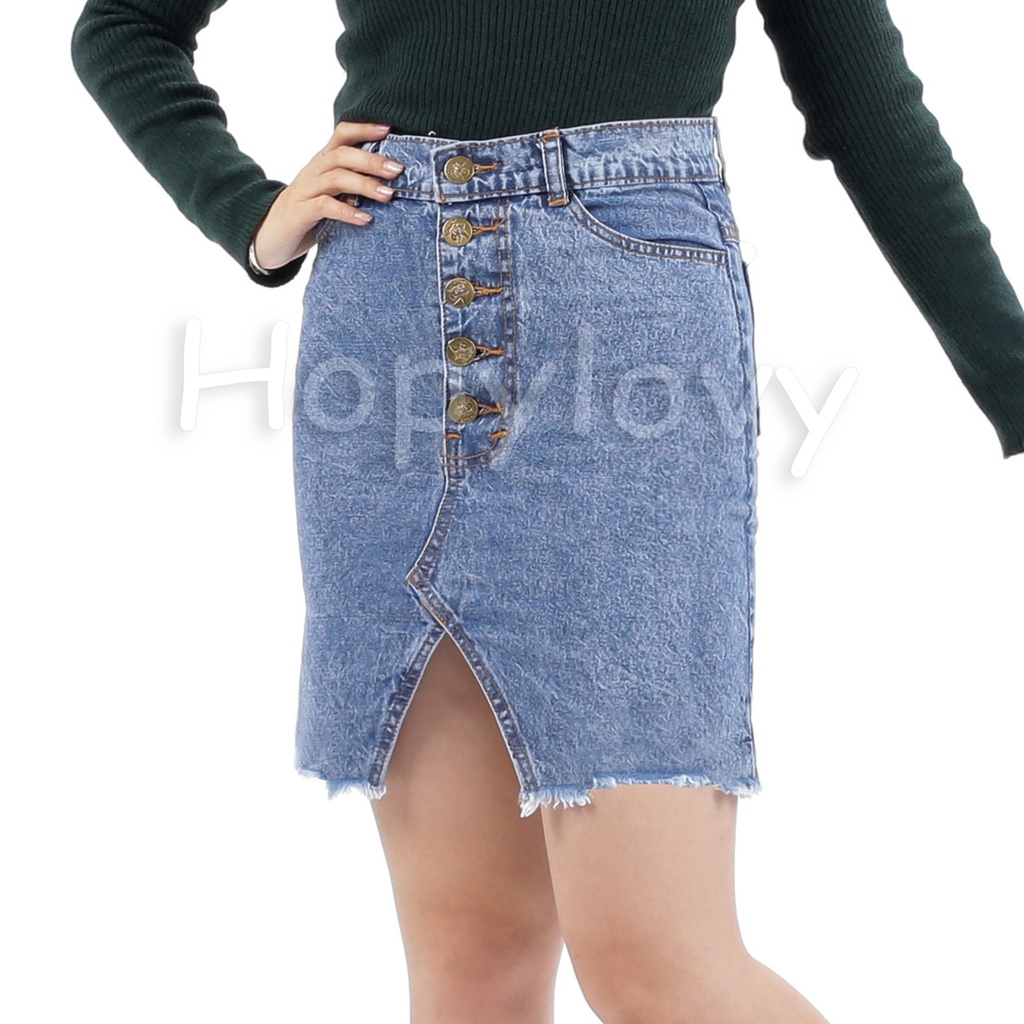 HOPYLOVY Rok Jeans Span Midi Ripped Skirt Zeya 8211