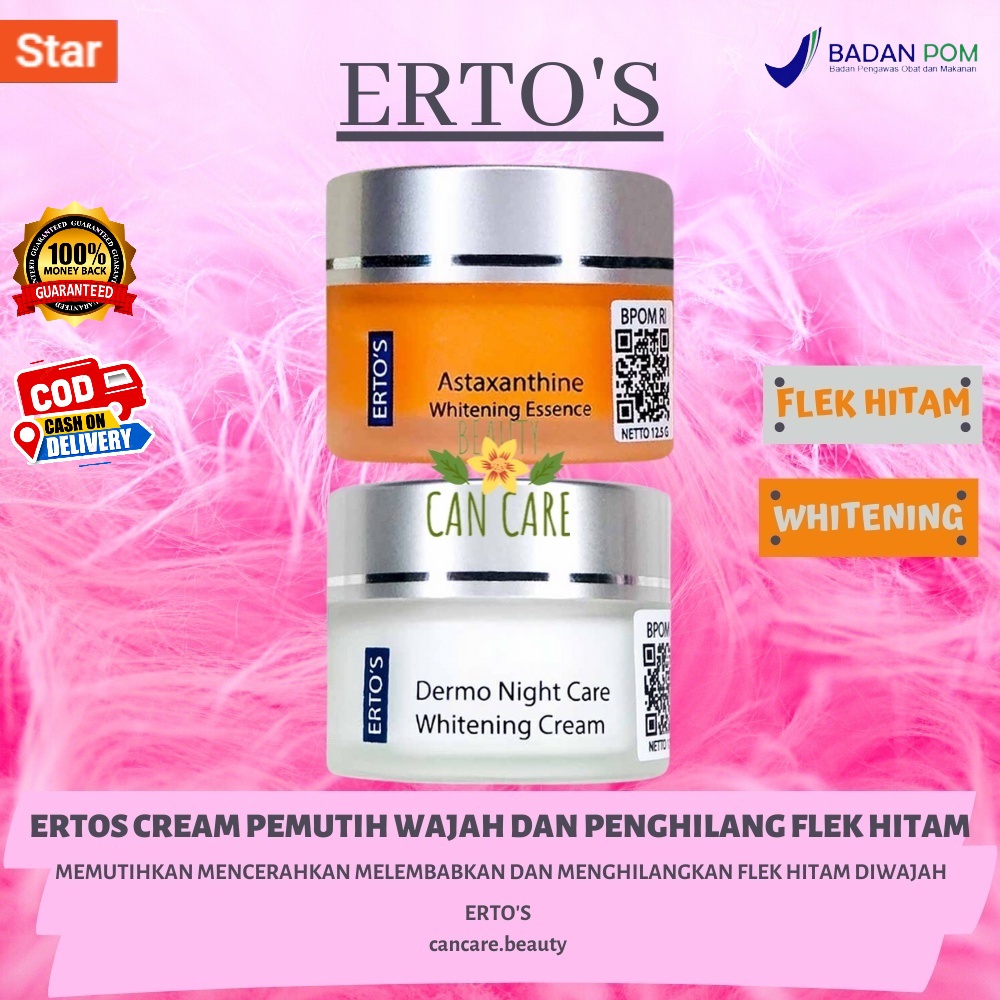 Ertos Paket Flek Hitam Krim Pemutih Cream Siang Malam Ertos Astaxanthine Whitening dan Dermo Night C