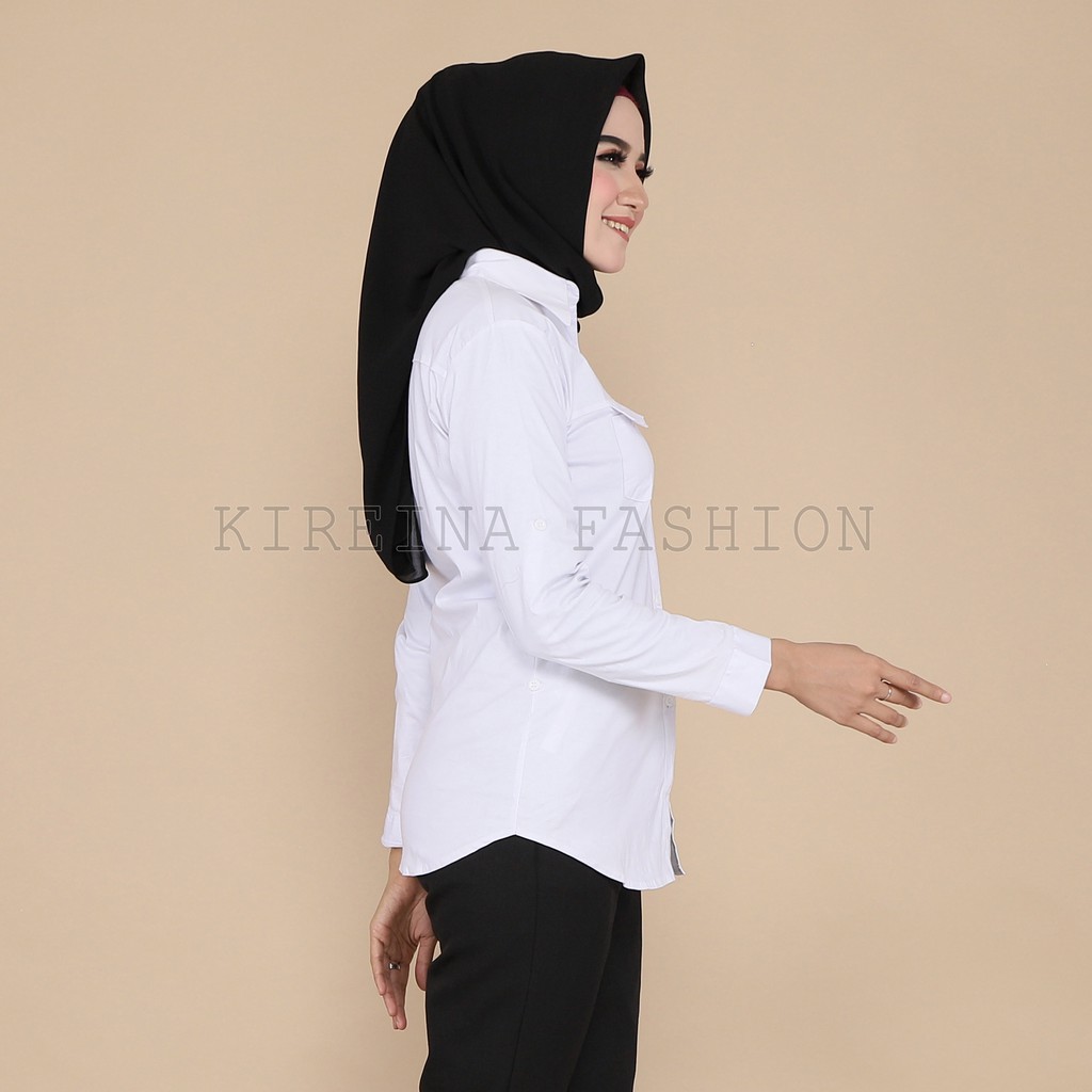 Kemeja Kerja Wanita Kemeja Kantoran Kantong Dua Bahan Stretch | Kireina Fashion