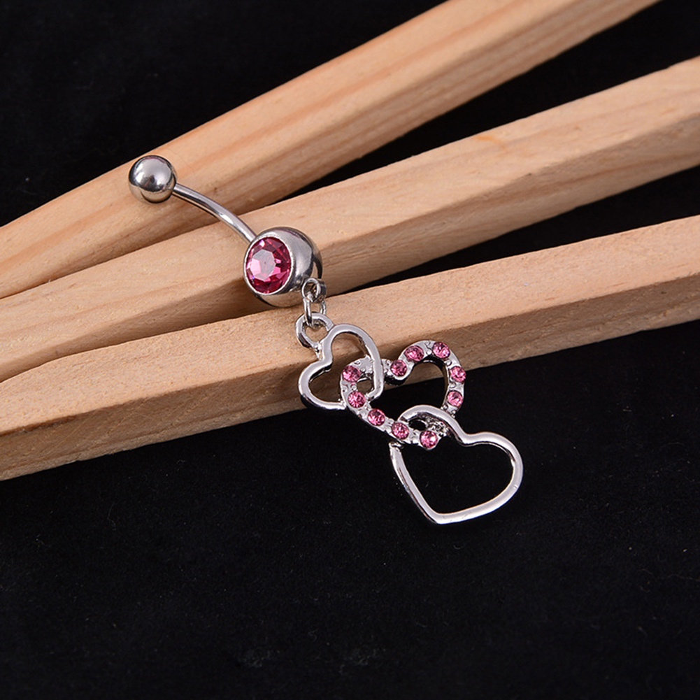Anting Tindik Pusar Bentuk Tiga Hati Bahan Baja Untuk Wanita