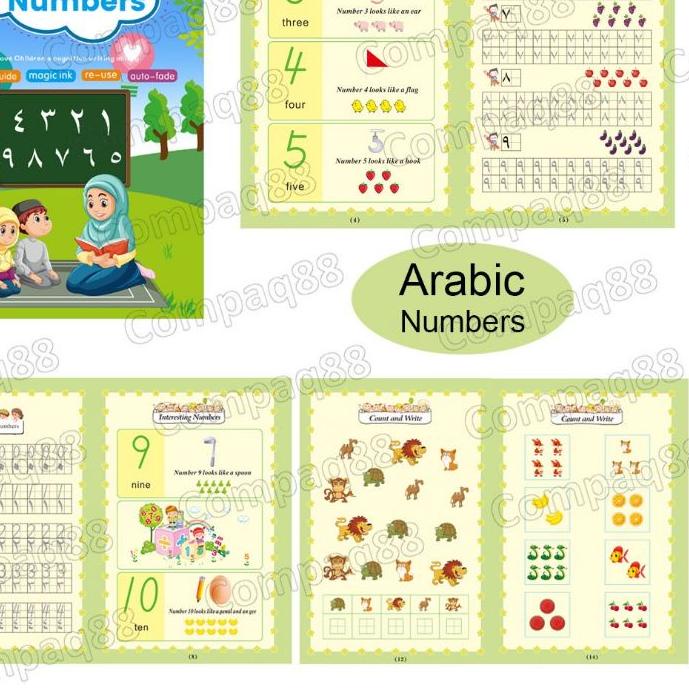 1 Set 2 Buku Magic Pratice Book Hijaiyah &amp; Arabic Numbers Buku Belajar Menulis Buku Magic 3D .,