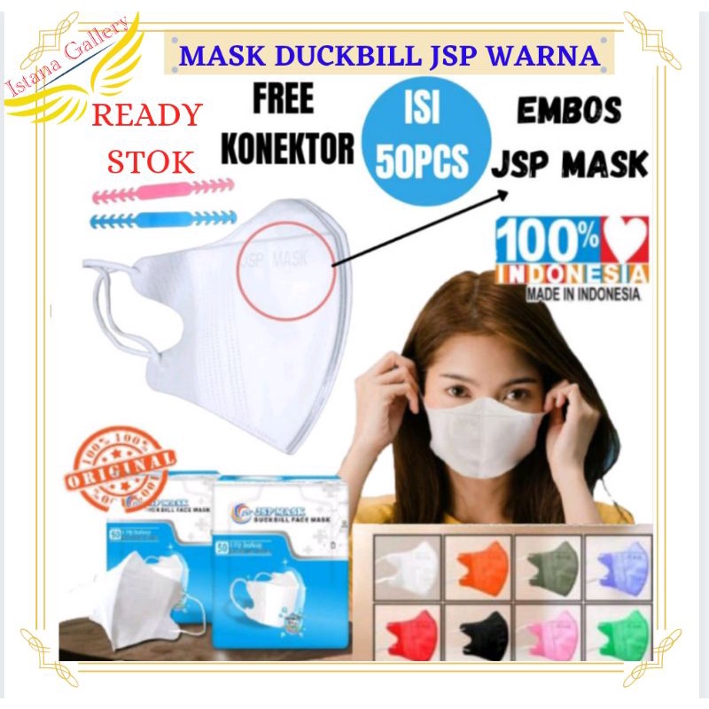 Masker duckbill Warna Warni Putih JSP mask duckbil jsp earloop nonhijab box medis kesehatan surgical