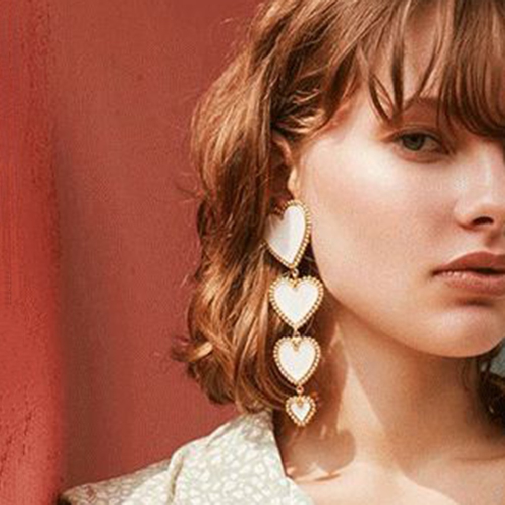 Hu Hu Hu Hu Hu Alat Bantu Pasang Kacamata♡ Anting Tusuk Gantung Statement Wanita Desain Hati Ganda Untuk Pesta