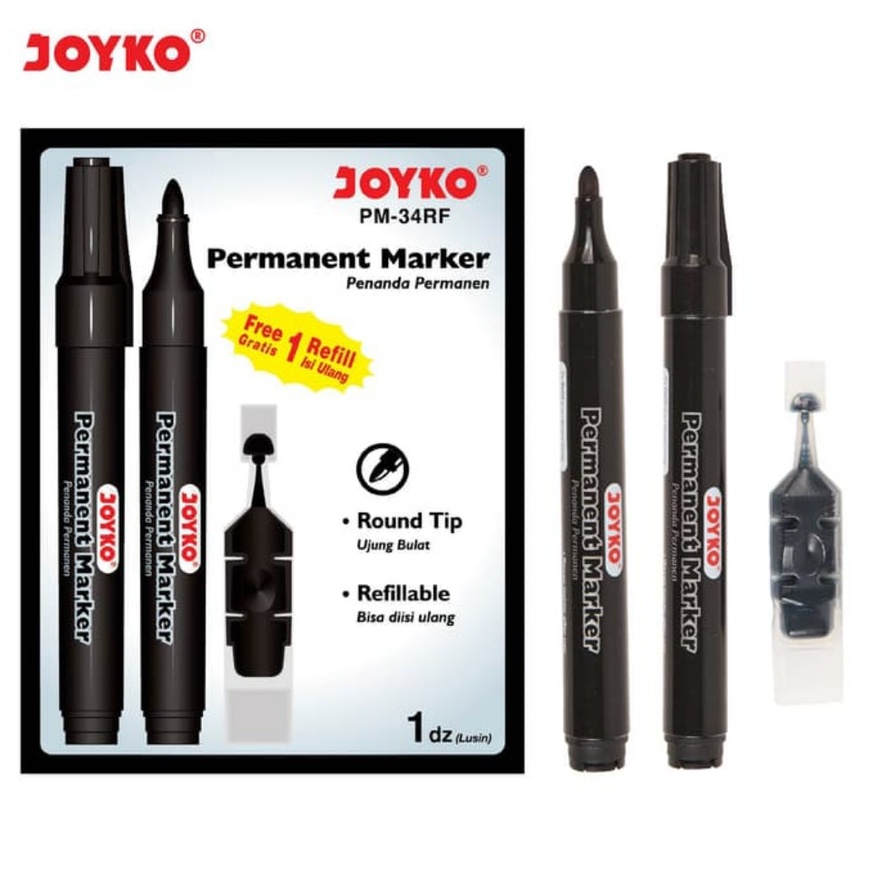 

Spidol Permanen Joyko PM-34RF Round Tip Free Refill Per Pcs