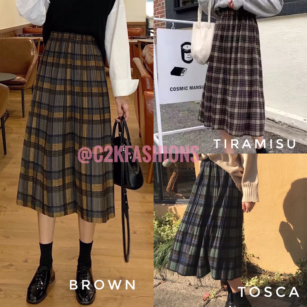 ( BISA COD ) ROK MIDI PLISKET TARTAN / ROK TARTAN IMPORT / ROK MIDI PLISKET KOTAK / TARTAN SKIRT io