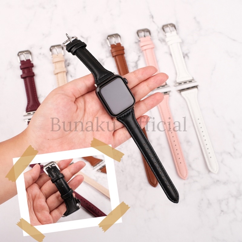 Strap Genuine Leather Slim Apple Watch Series 8 7 6 5 4 3 2 1 SE 41mm 40mm 38mm 45mm 44mm 42mm Bahan Premium PU Kulit