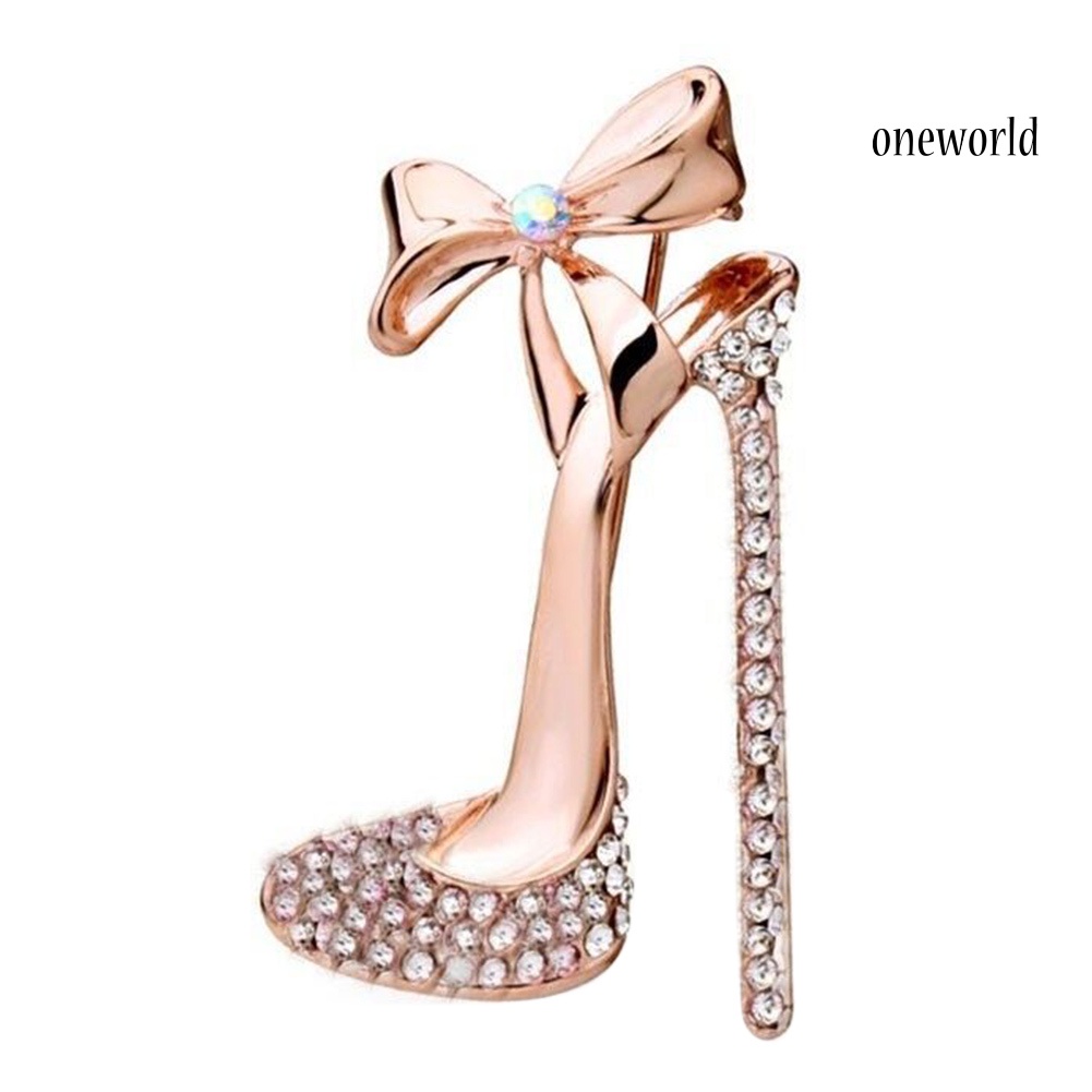 OW@ Women Rhinestone Inlaid High Heel Shoe Brooch Pin Corsage Lapel Jewelry Gift