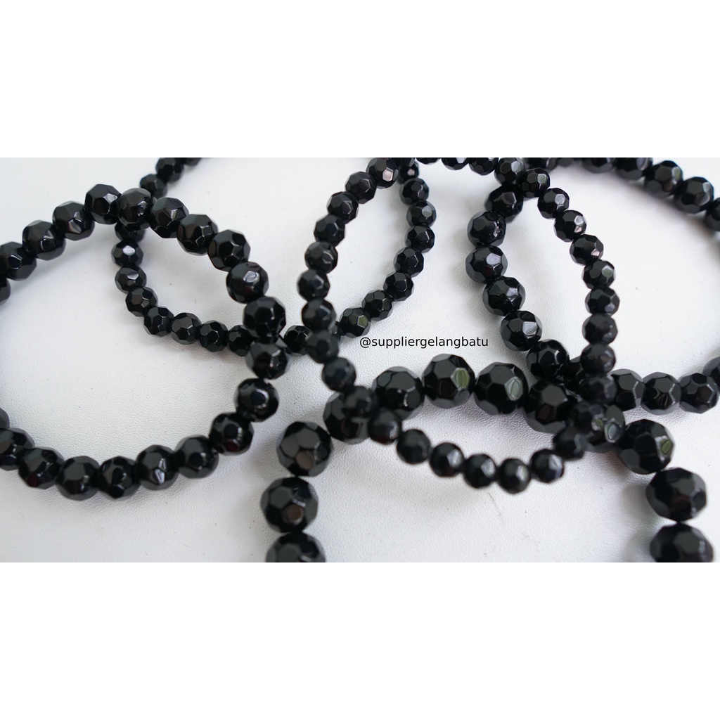 gelang kristal bola dunia black quartz kuarsa hitam kotak kado lux