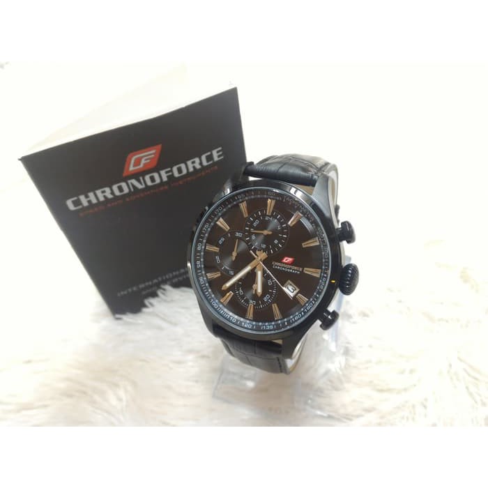 Chronoforce Jam Tangan Pria Strap Kulit CF 5239 Hitam Original
