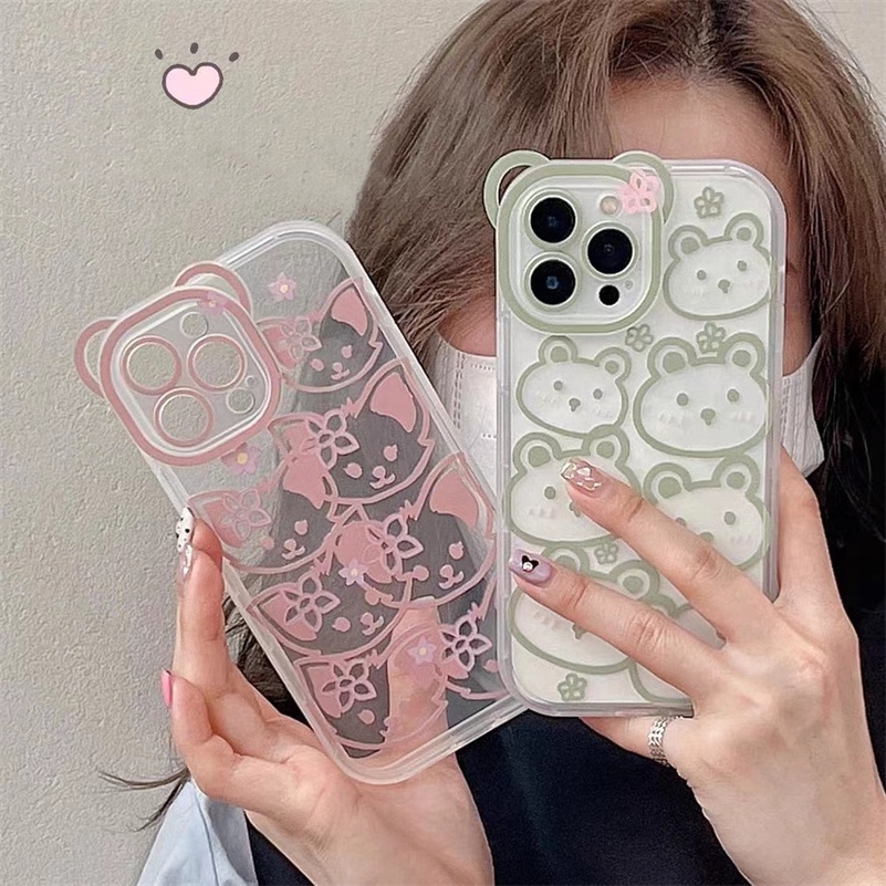 Soft Case Silikon TPU Desain Telinga Kucing Untuk iPhone 13 12 11 Pro Max X Xr Xs Max SE 2020 8 7 6 6s Plus