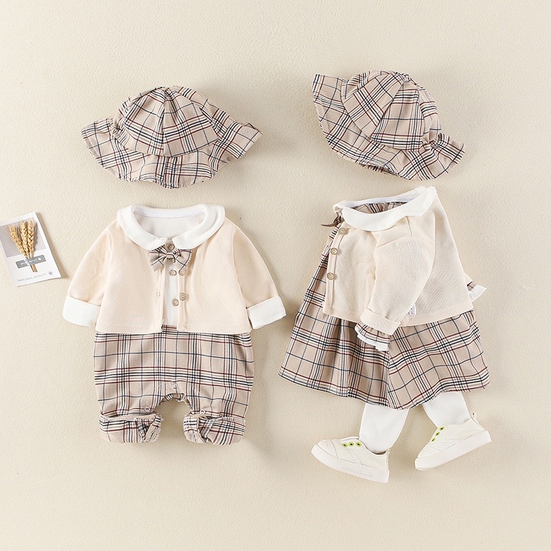 Brown plaid set / set pakaian anak bayi