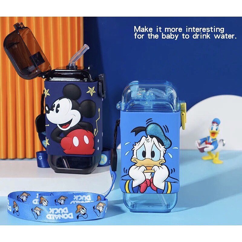 DISNEY Botol Minum Anak Unik dengan tali dan sedotan /  ORIGINAL Disney water bottle Elsa Mickey donald Cars / Botol Minum Anak disney-1
