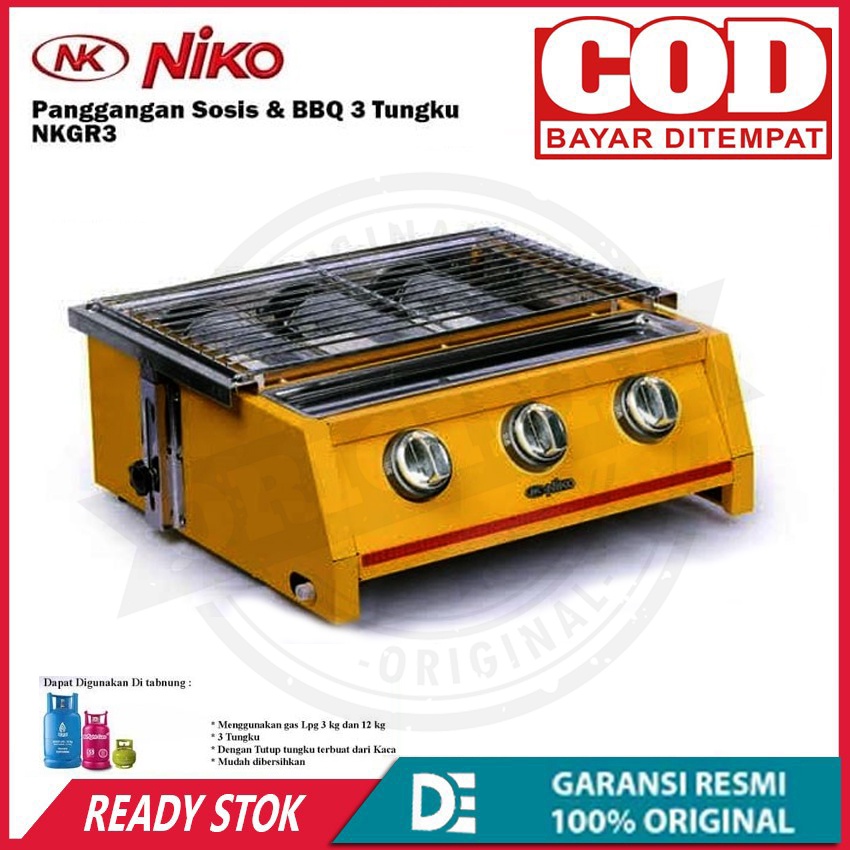 Kompor Gas Pemanggang sosis/GRIL BBQ 3Tungku NIKO NK-GR3 Garansi