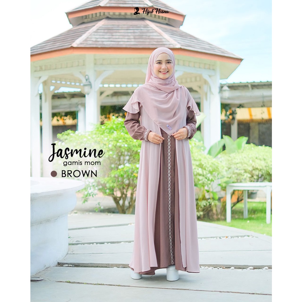 Hijab Hasna Gamis Mom Jasmine Terbaru Model Elegant Premium Bahan Torino Alexander x Ceruty Premium