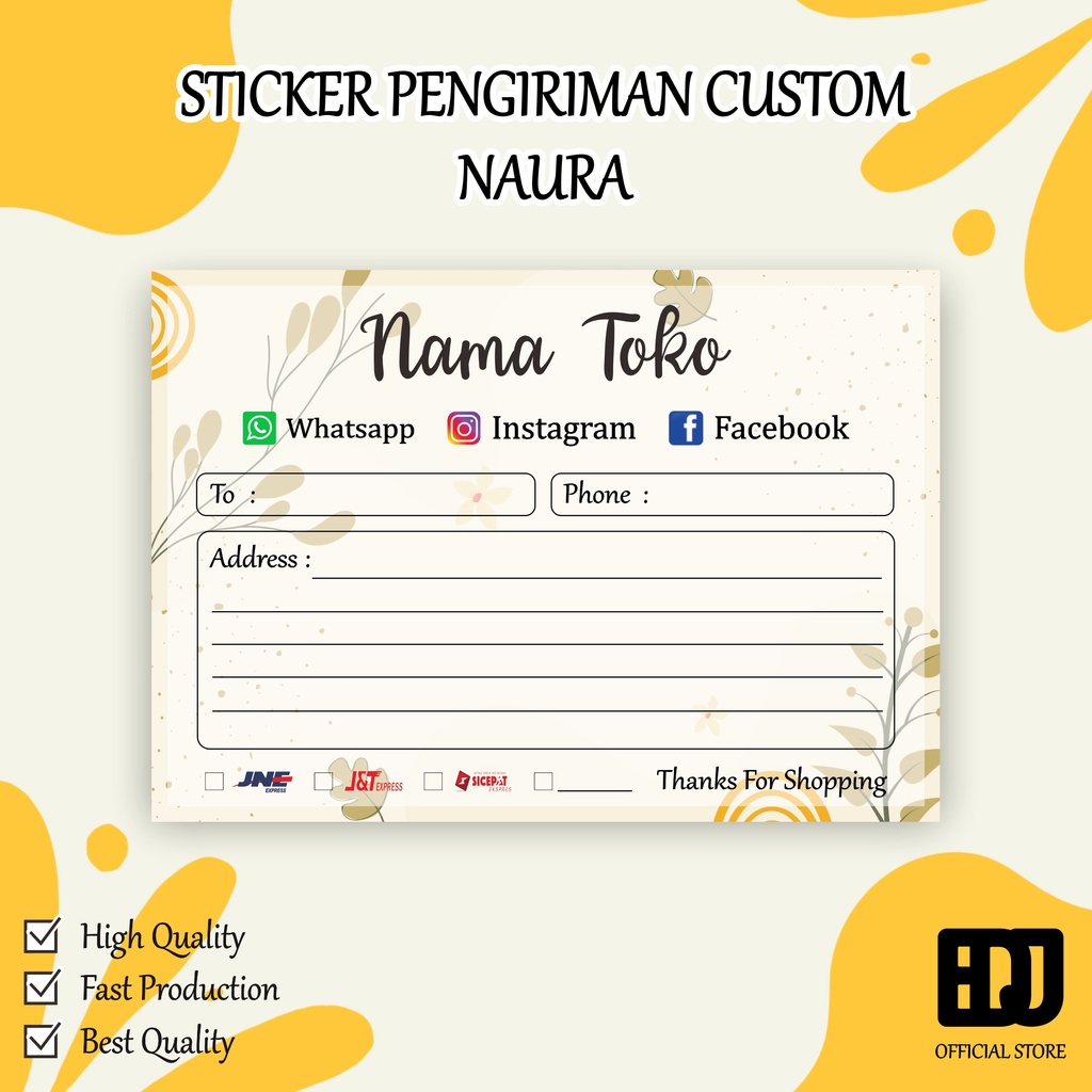 

stiker label pengiriman olshop custom murah model naura/ label pengiriman toko custom murah / stiker label custom