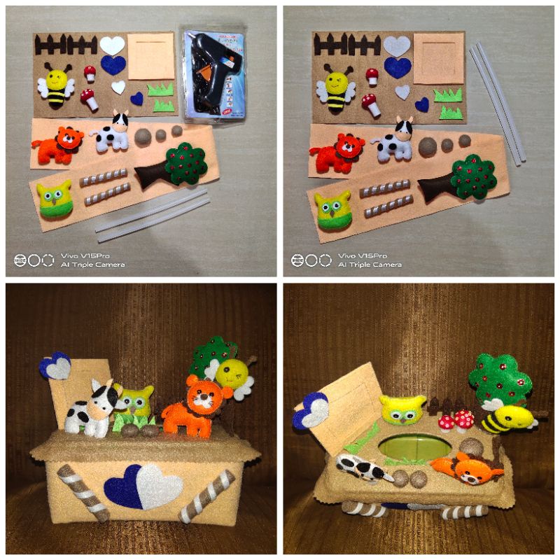 Paket DIY Kerajinan Tangan Prakarya Handmade Kotak Tissue Flanel SATWA HUTAN PEACHKarakter Unik Lucu