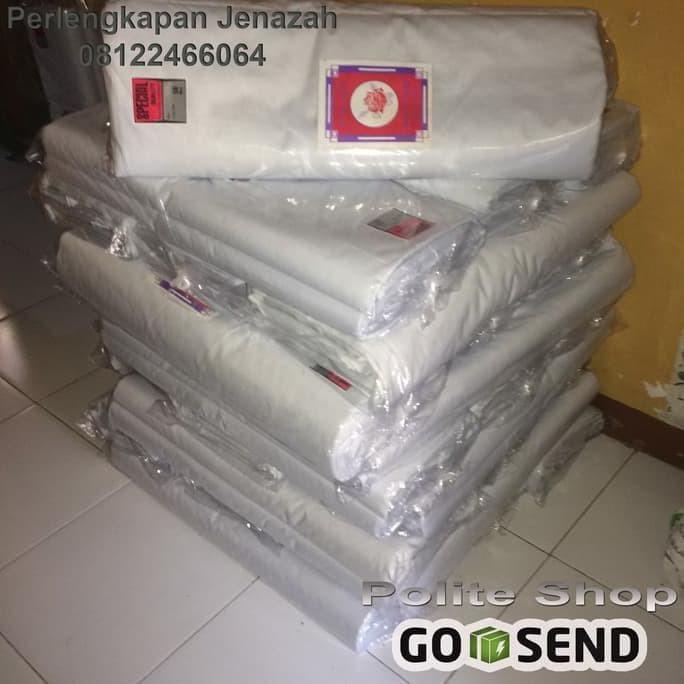Kain Blacu Kain kafan lembut L 150cm P 50m 1 roll cap bunga mawar