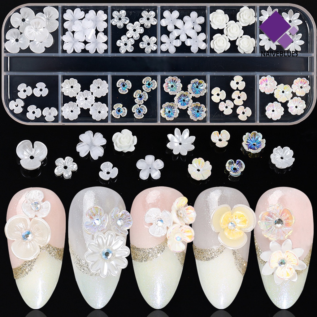 Naiveblue &gt; Bunga Putih Kecil Ringan Dekorasi Nail Art DIY