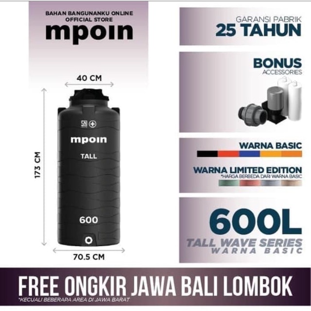 tangki air mpoin plus 600 liter wave tall sni