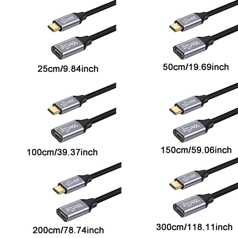 Cre Kabel Ekstensi USB C PD100W Cable Male to Female Tipe C 3.1 Gen2 Extender Cord