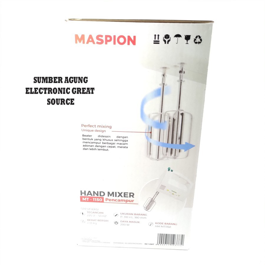 Maspion MT1150 1150 Hand Mixer Mikser Pengaduk Adonan Roti Bergaransi