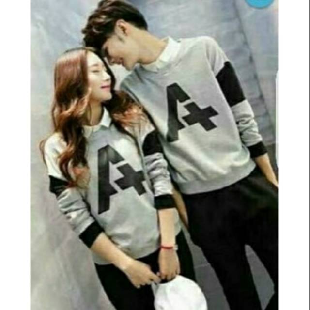 Baju couple AA abu hitam lengan panjang grey black baju pasangan spandex korea style kasual santai