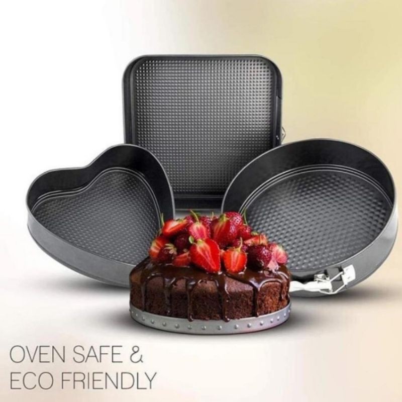 loyang kue bolu cetakan cake karakter bulat segi empat kukus 1 set 3 pcs anti lengket