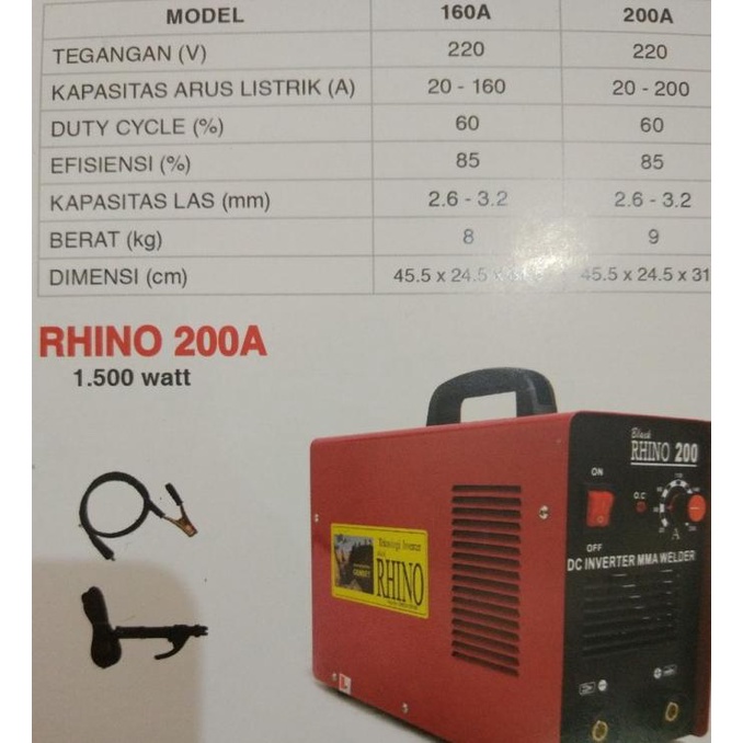Mesin Las Black Rhino Mma-200 Trafo Las Inverter