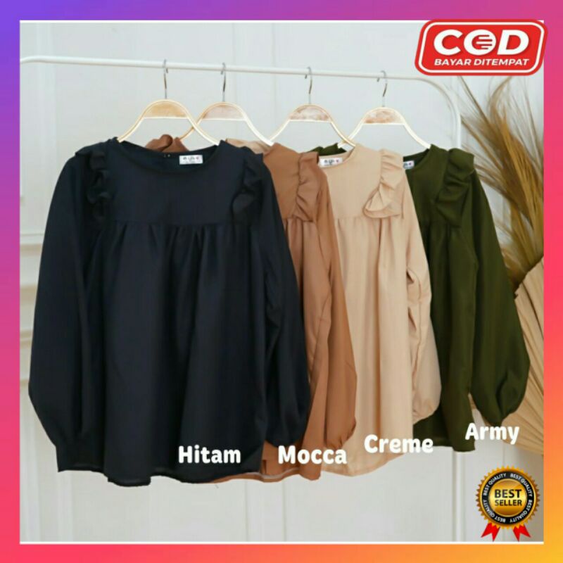 Blouse atasan lengan panjang - atasan wanita polos - baju wanita putih