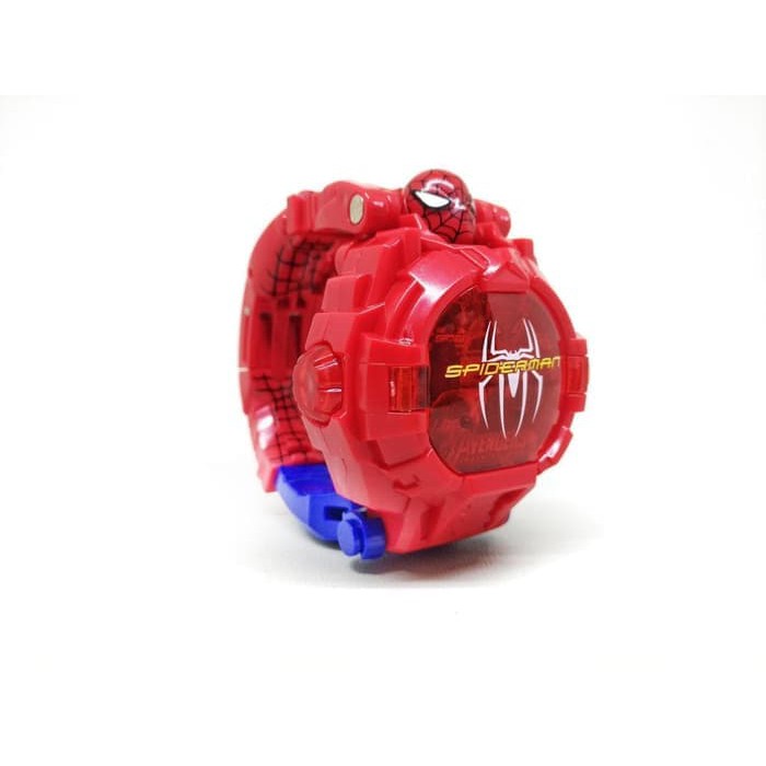 Best Item! JAM TANGAN ROBOT BISA BERUBAH SPIDERMAN ANAK AVENGER LAMPU GROSIR