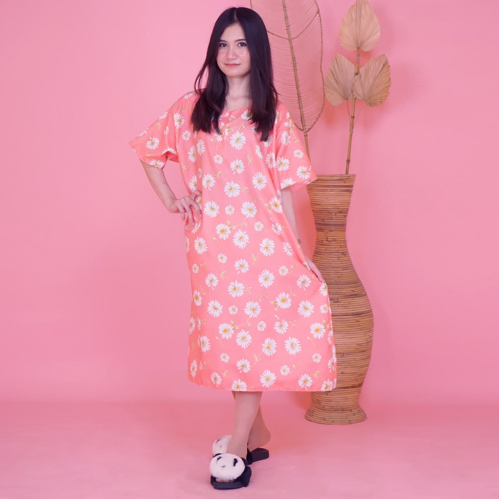 Daster JUMBO XXL Batik, Motif Acak / Campur, Leher Kancing Bumil Busui , Batik Warna-DJ Merkuri Pink