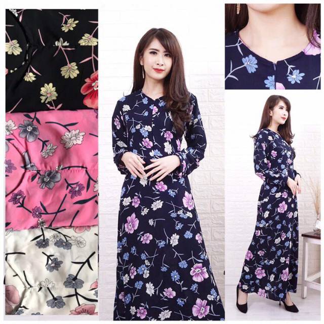 Grosir gamis dress muslim motif bunga