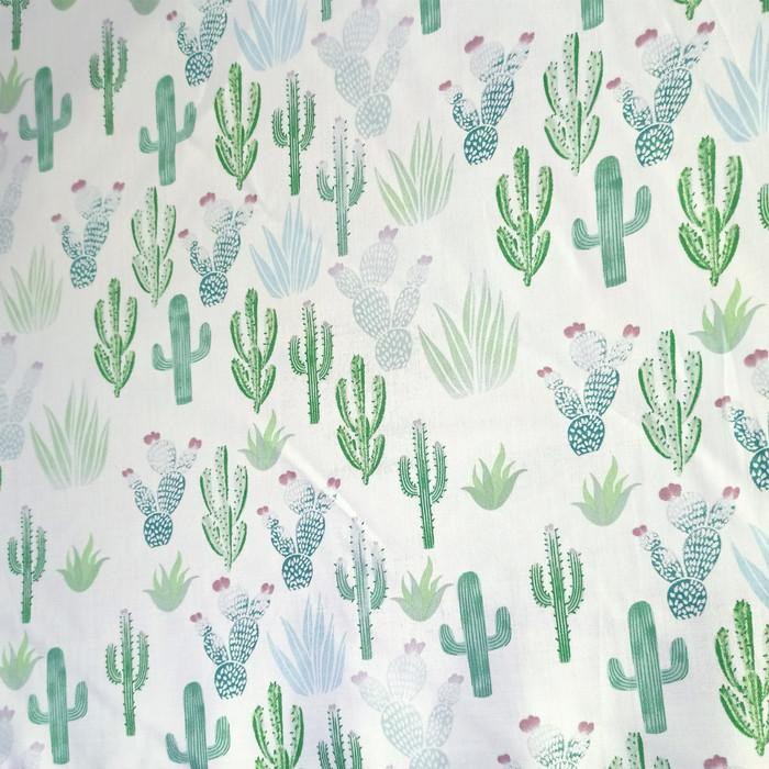 Cotton | Kain Bahan Baju Meteran Katun Rayon Motif Kaktus Hijau Terbaru Ready Stock