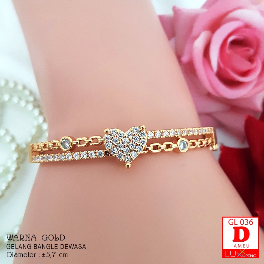 GL 036 Gelang Bangkok Dewasa Gelang Bangle Tangan Lapis Emas Imitasi Gelang Tangan Wanita Mata Zirkon Perhiasan Imitasi Warna Emas Kuning Luxx Xuping