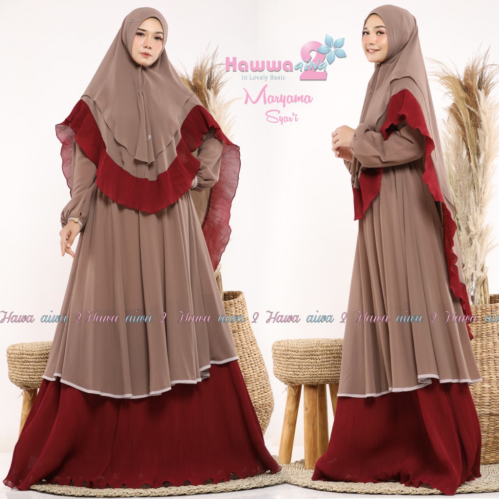 MARYAMA by Hawwa Aiwa Gamis Set Khimar Syari Polos Mewah Simple Ceruti Babydoll Busui Original Brand