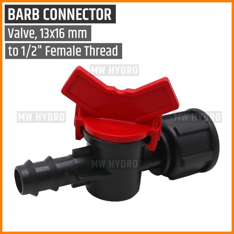 Barb Valve 1/2 inch Drat (Female/Betina) ke Selang PE 16 mm / 13 mm