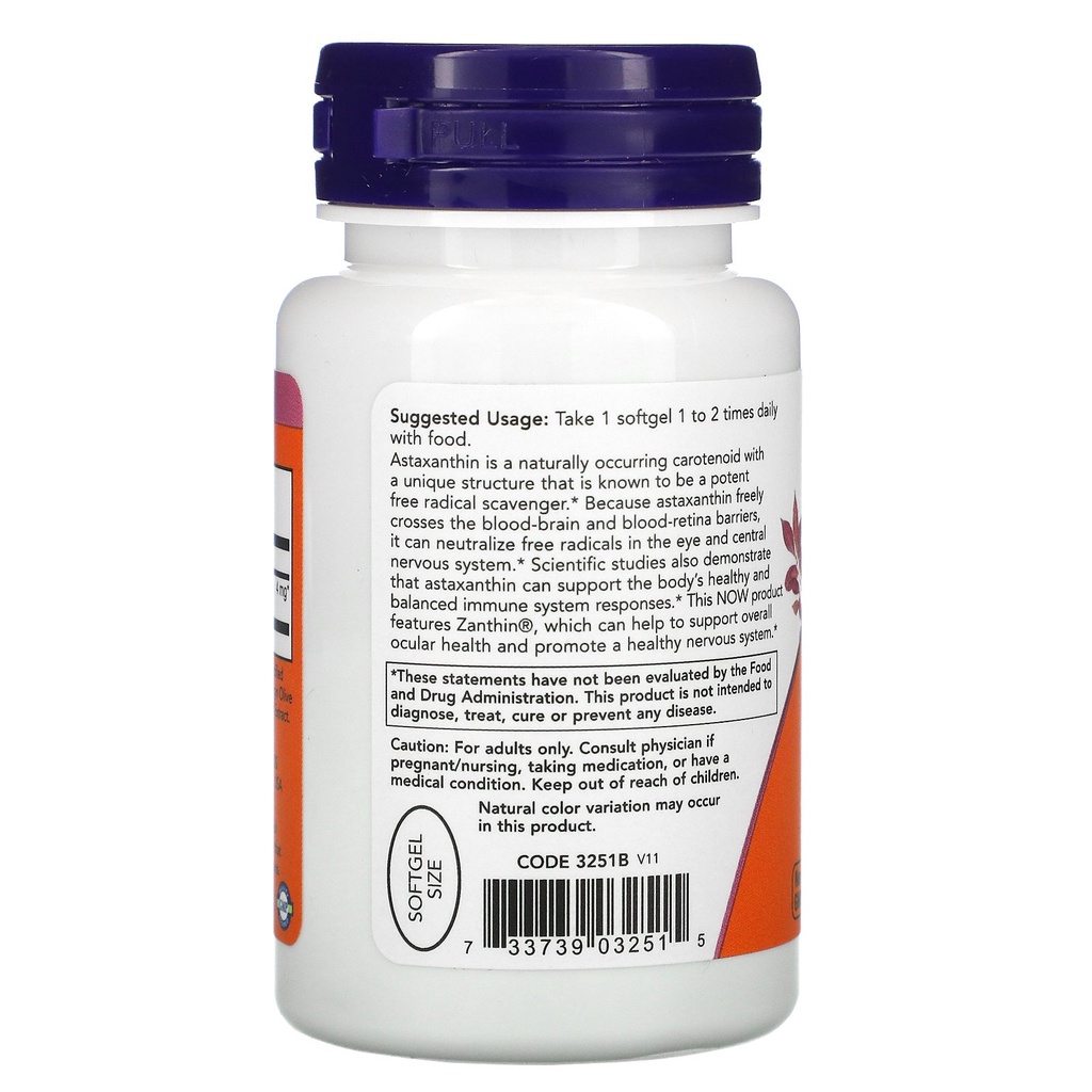 Now Foods Astaxanthin 4mg 60 Veggie Softgels